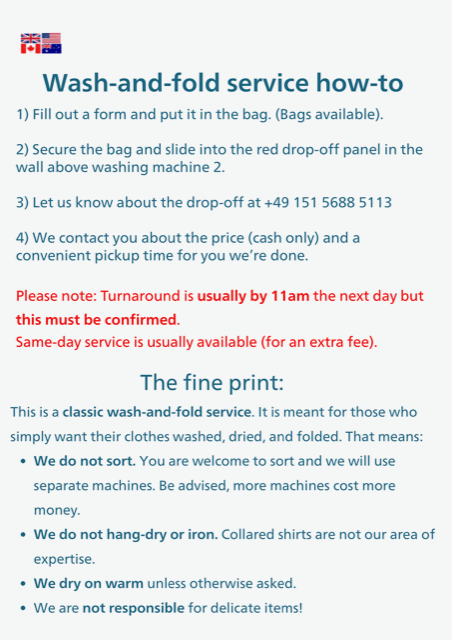 Wash-and-fold service Fluff and fold instructions copy